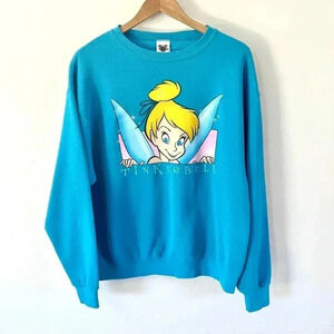 The Disney Catalog Vintage 90s Tinkerbell Teal Crewneck Sweatshirt Size Medium